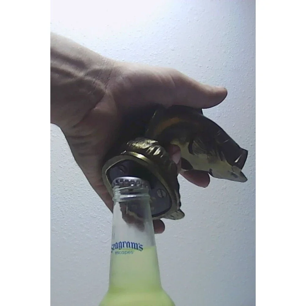 Wide mouth bass fish bottle opener / Paperweight pewter finish Made In USA